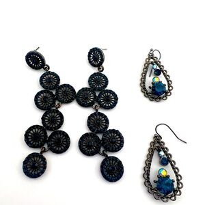 2 Blue Rhinestone Dangle Earrings 3/$15
